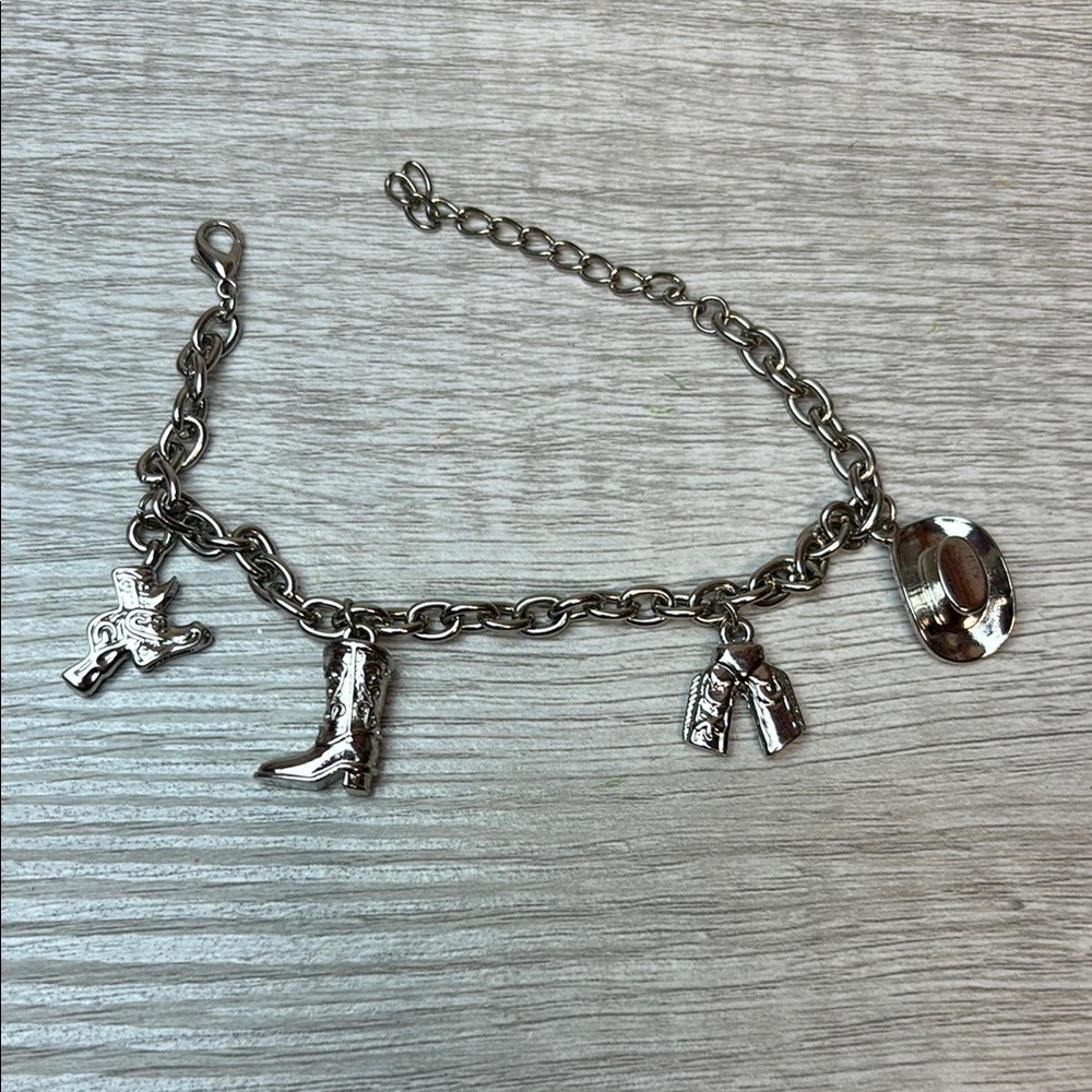 Silver Charm Bracelet with Cowboy Theme